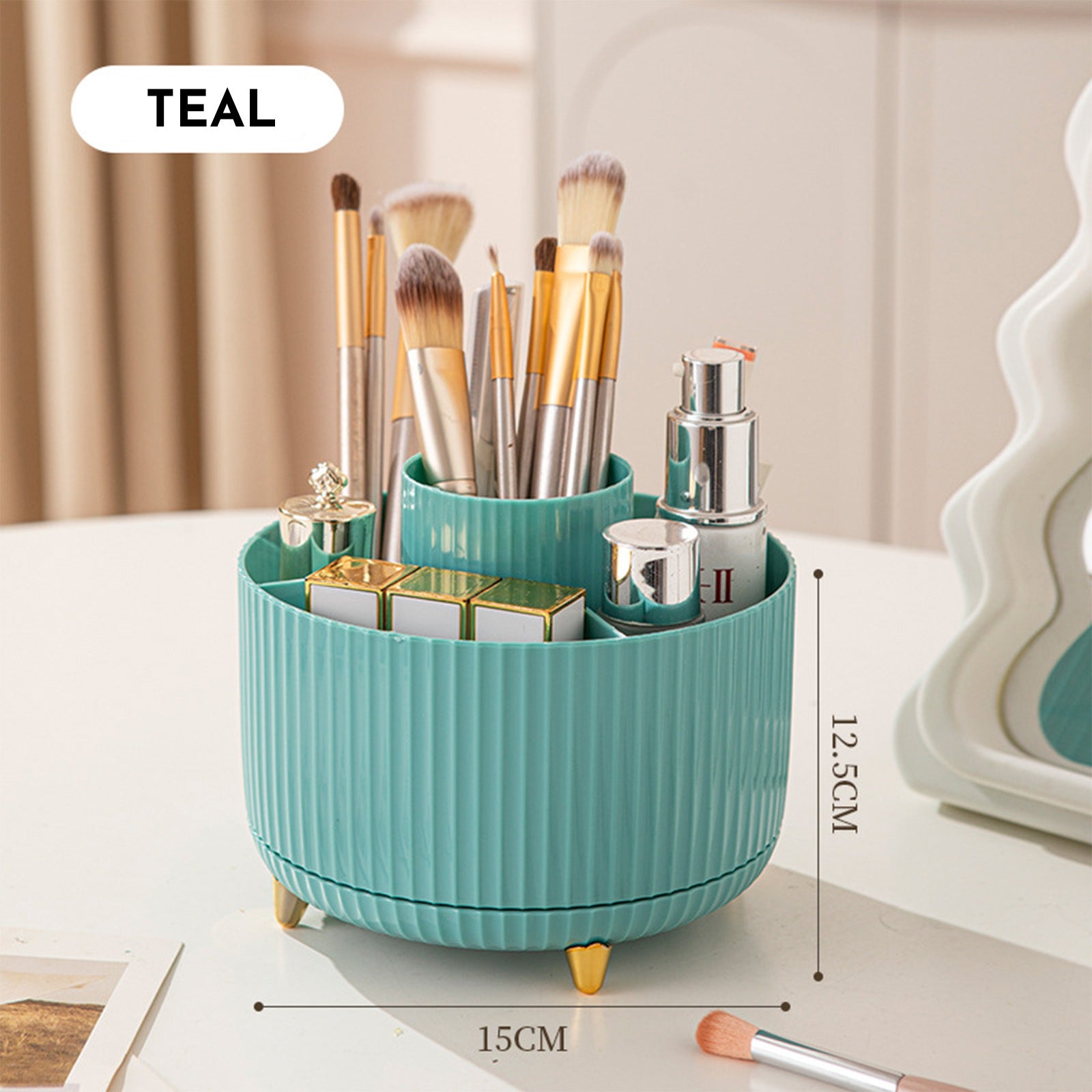 360 Rotating Makeup Brush Holder & Organizer  Countertop Storage For Cosmetics & Skincare 8 Colours 🇨🇳