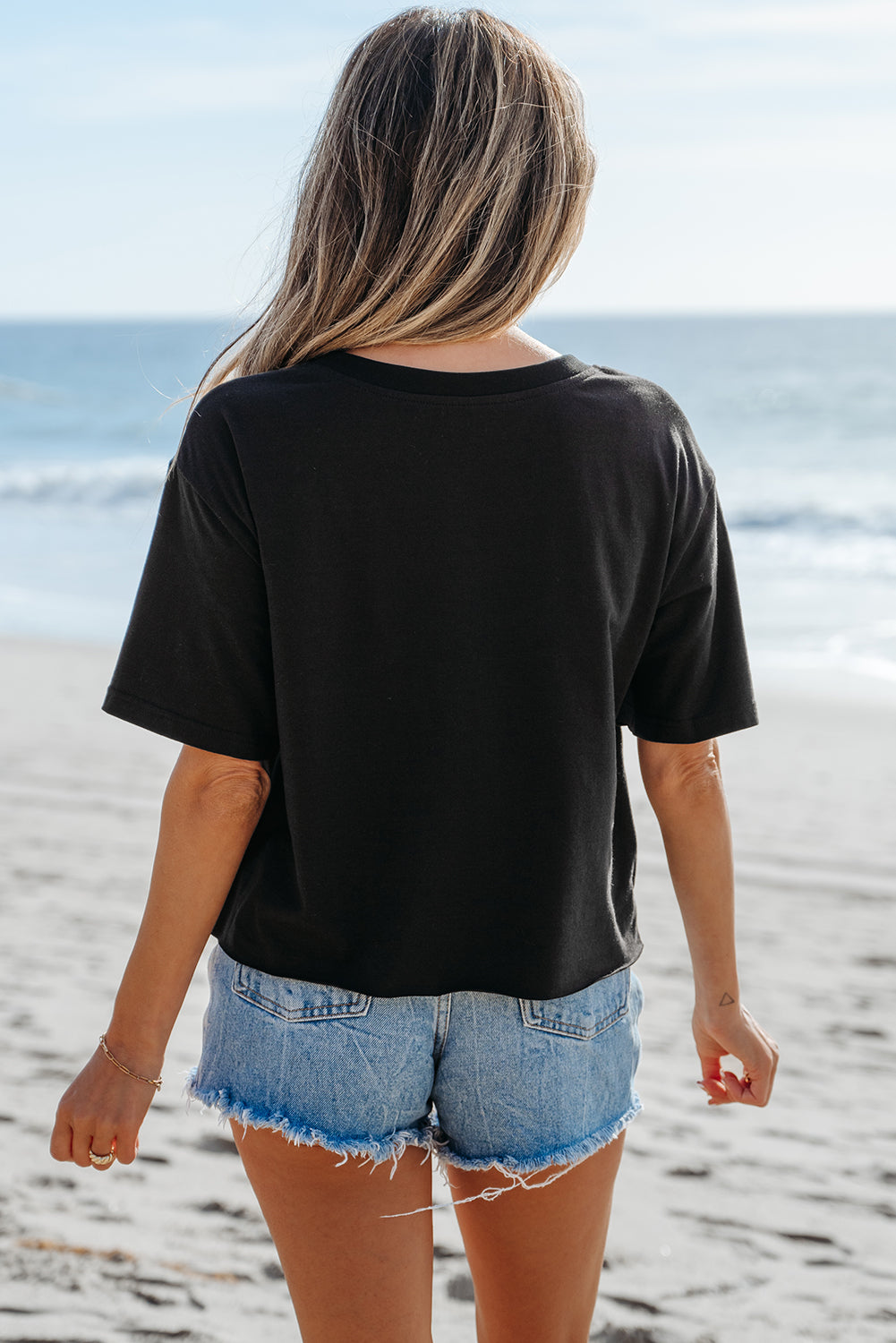 Black Checkerboard Peace Sign Printed Round Neck T Shirt 🇺🇸