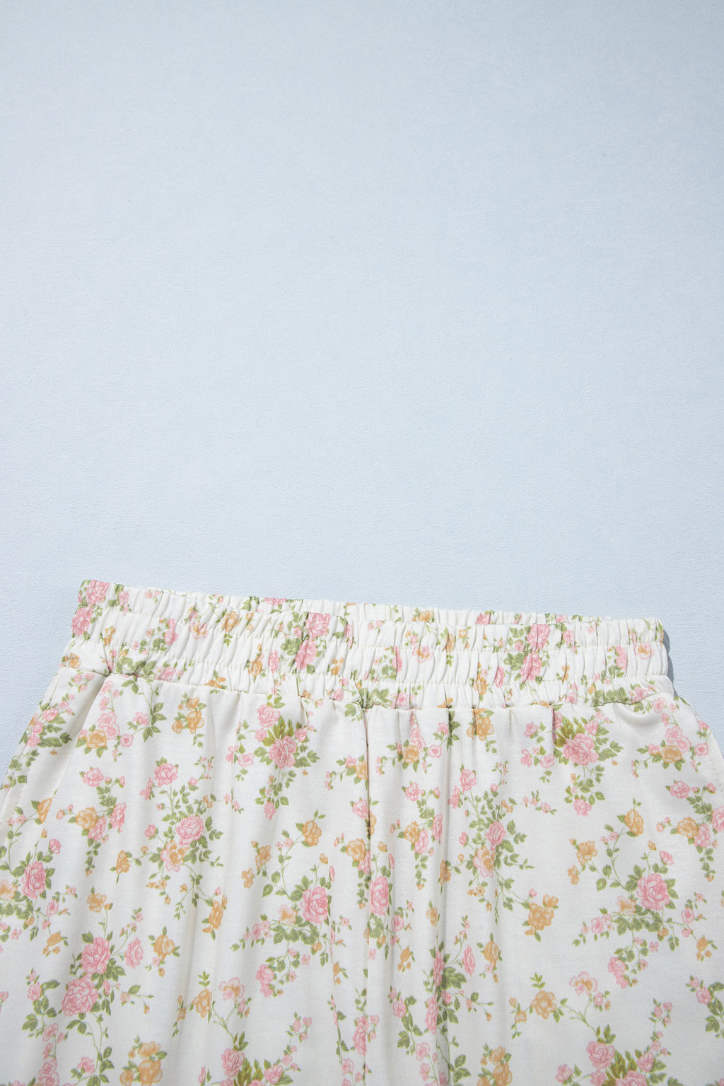 Beige Floral Print Long Sleeve Shift Top Pocketed Shorts 2pcs Set 🇺🇸