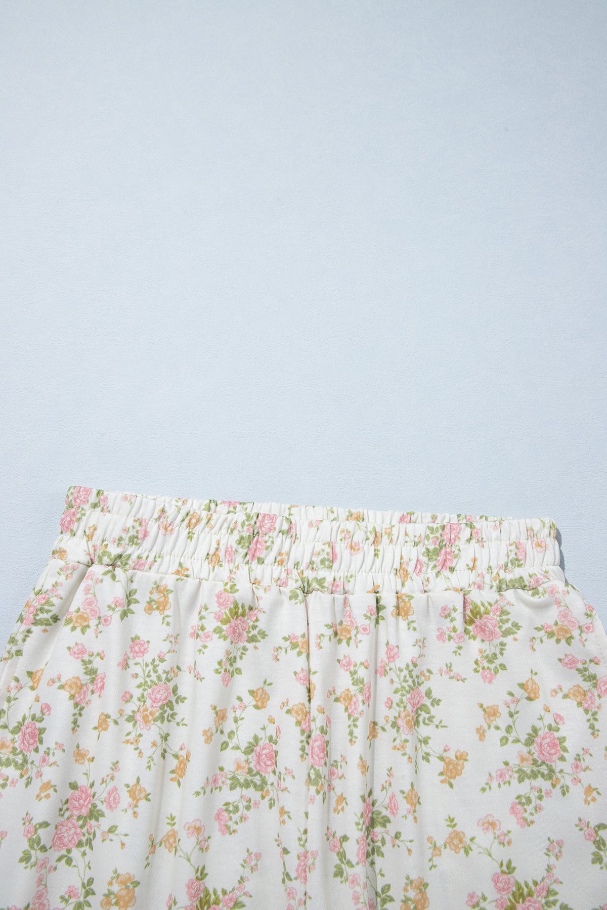 Beige Floral Print Long Sleeve Shift Top Pocketed Shorts 2pcs Set 🇺🇸