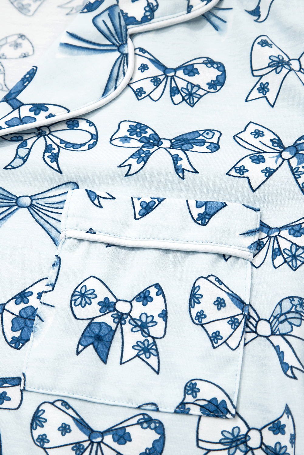 Sky Blue Bow Print Short Pajama Set 🇺🇸