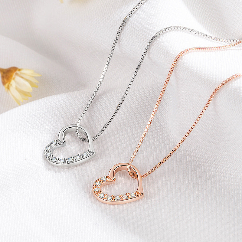 S925 Sterling Silver Love Heart Pendant Necklace For Women Fashion Jewelry Ladies Gold Color Clavicle Chain High Quality Jewelry Gifts 🇨🇳