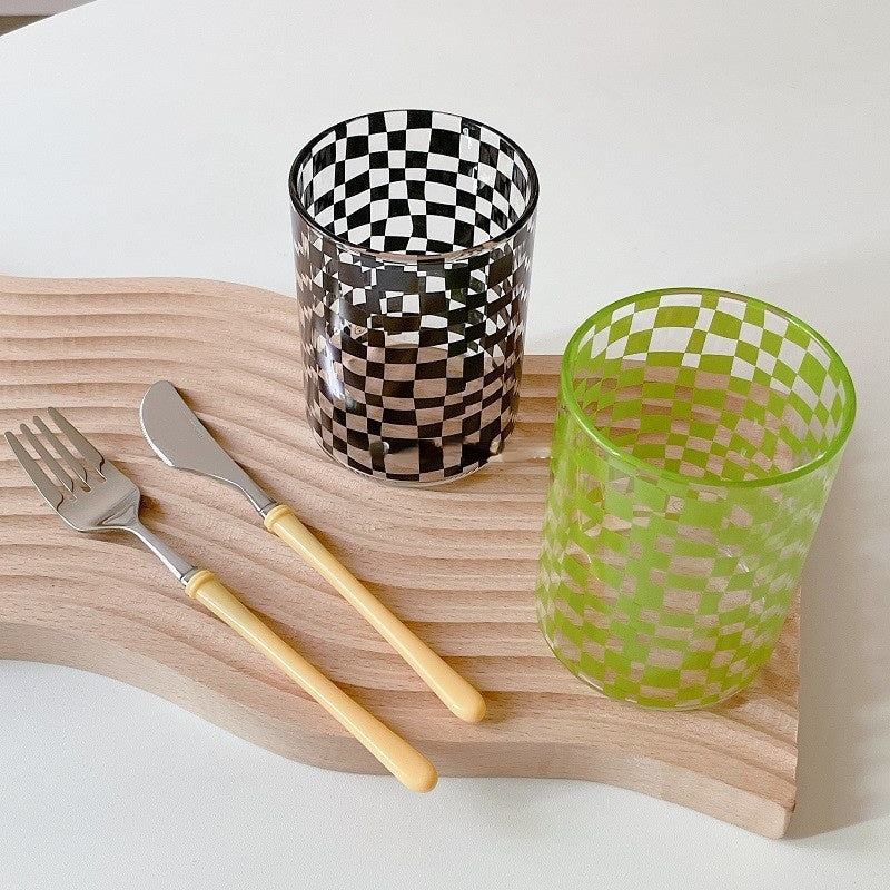 Nordic Fashion Matrix Plaid Glass Handmade Heat Resistant Glass tumbler 🇨🇳