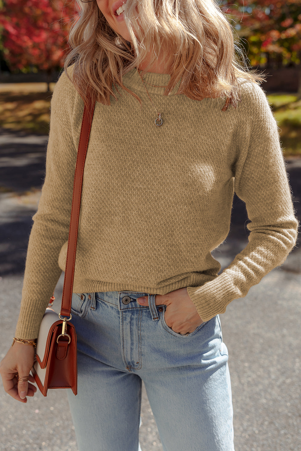 Straw Yellow Brushed Knit Casual Fitted Sweater 🇺🇸