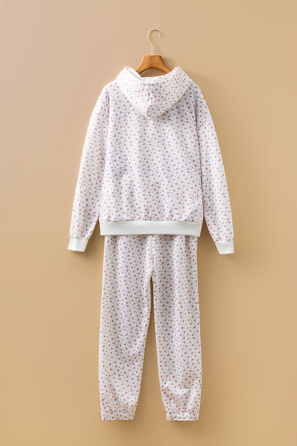 Pink Floral Print Kangaroo Pocket Hoodie Sheath Sweatpants Set 🇺🇸