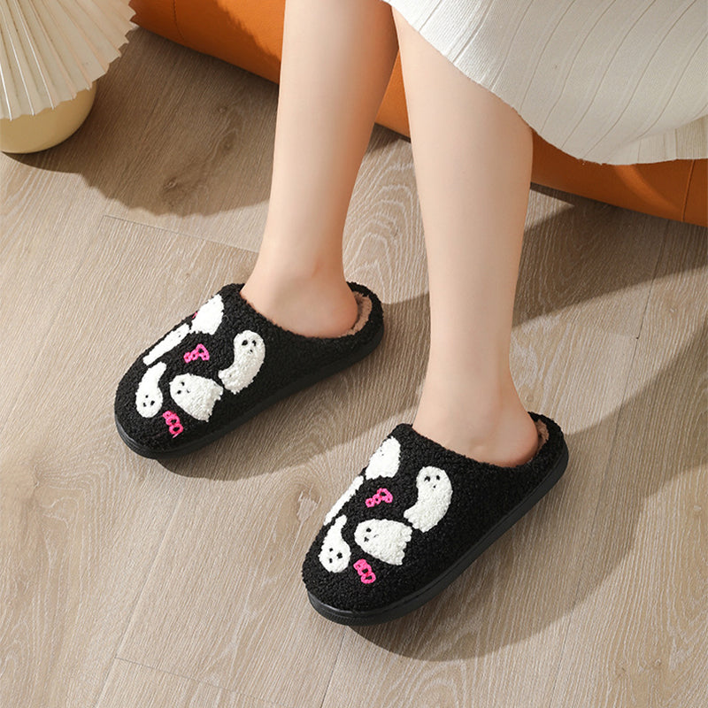 Halloween Cartoon Ghost Cotton Slippers For Women Indoor Non-slip Bedroom Floor Slipper Winter House Shoes 🇬🇧