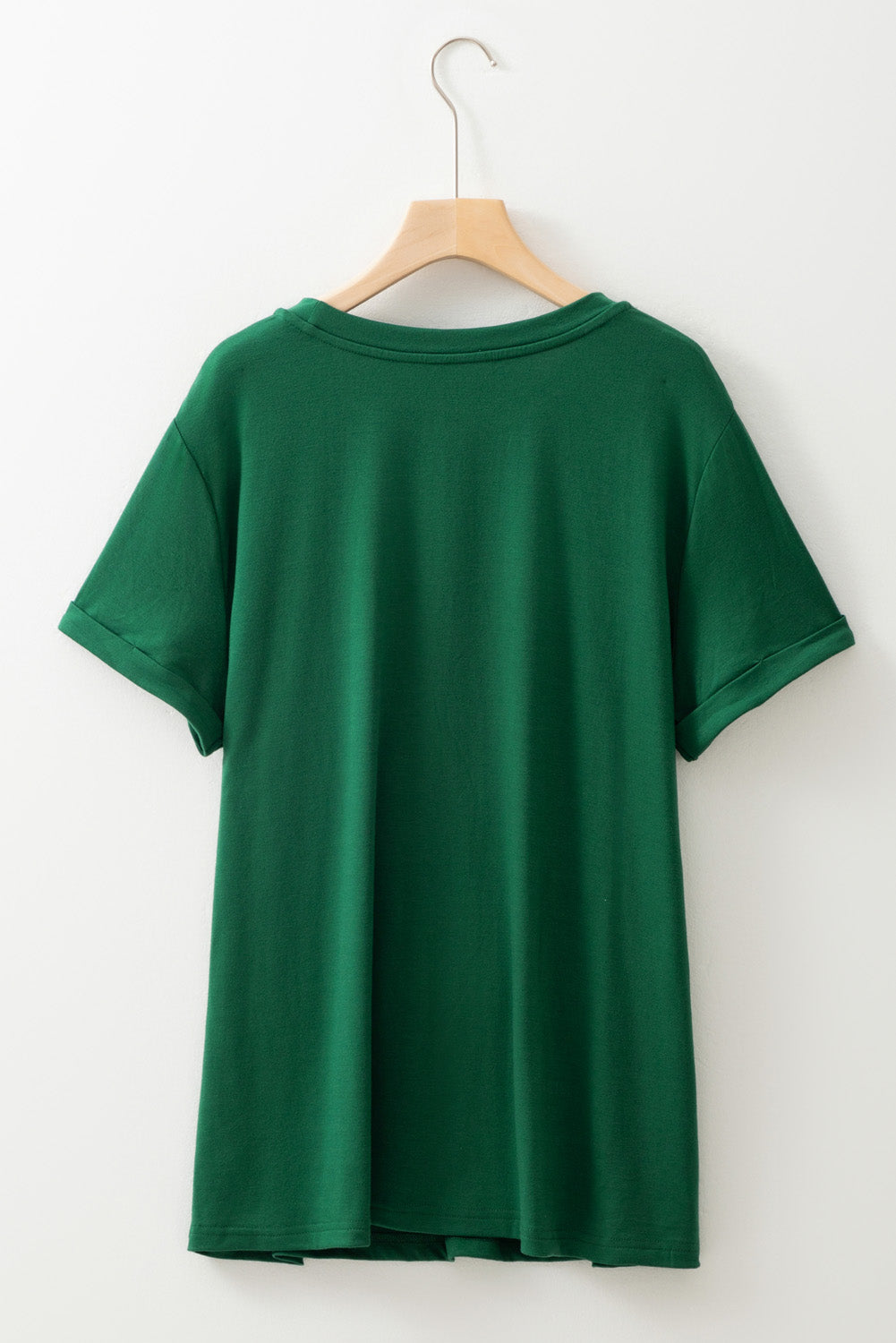 Dark Green Round Neck Rolled Sleeve Plus Size T-shirt 🇨🇳