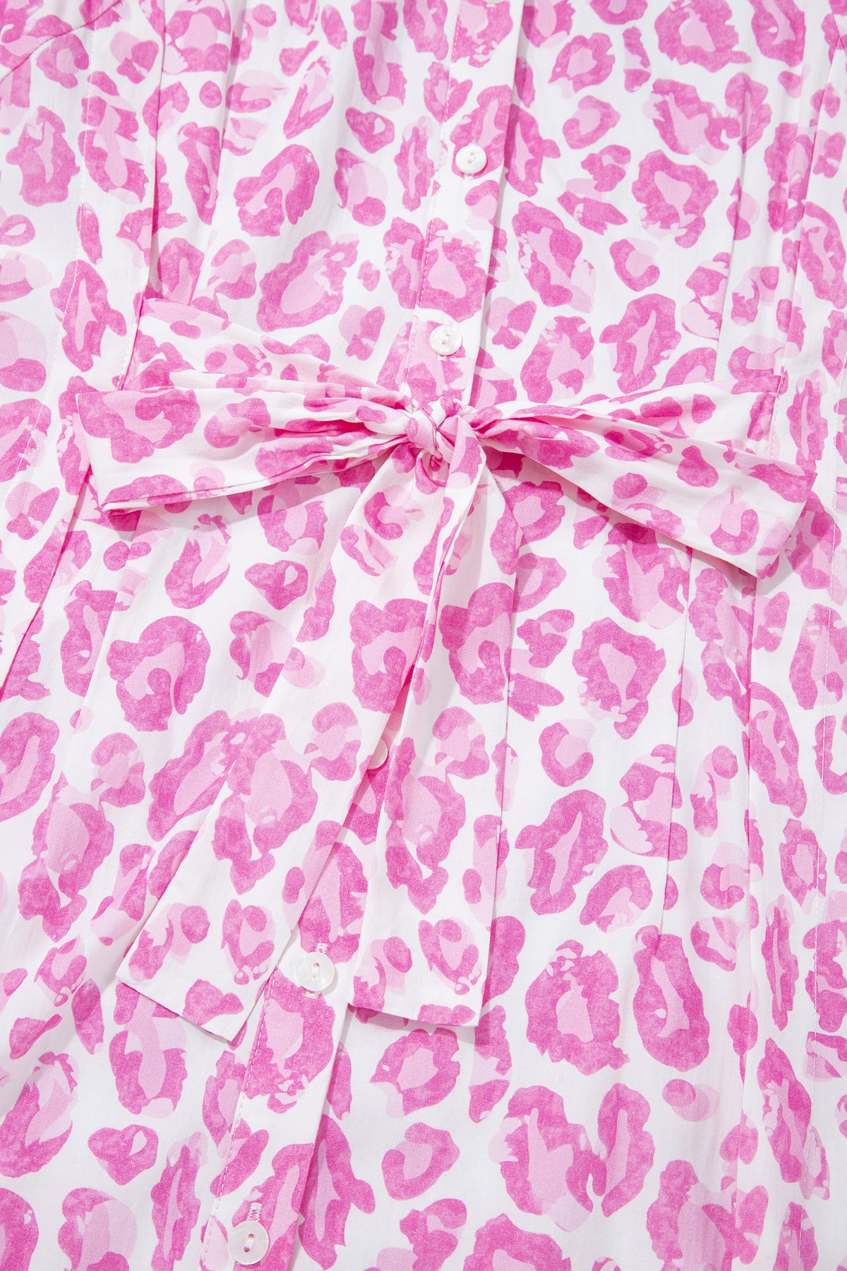 Pink Abstract Leopard Print Tie Waist Puff Sleeve Mini Shirt Dress 🇺🇸