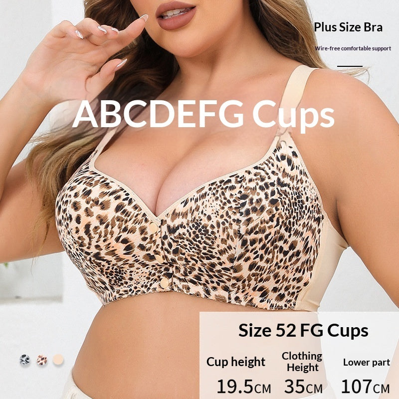 European And American Cup Extra-large Leopard-print Bra Wireless Tank-style Front-closure Lingerie 🇨🇳
