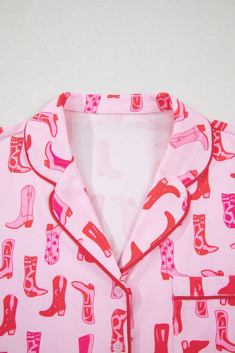 Pink Western Cowgirl Boots Printed Shirt Ruffled Shorts Pajama Set 🇨🇳
