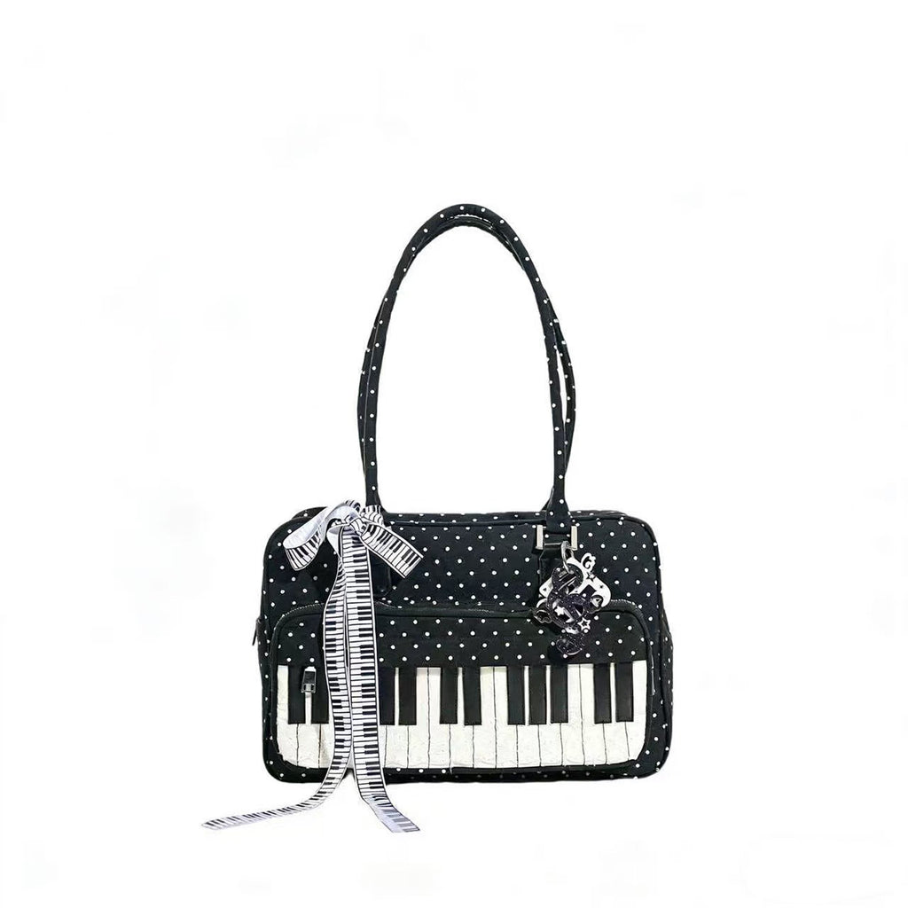Lightweight Abeibi Polka-Dot Black And White Piano Key Shoulder Bag 🇨🇳