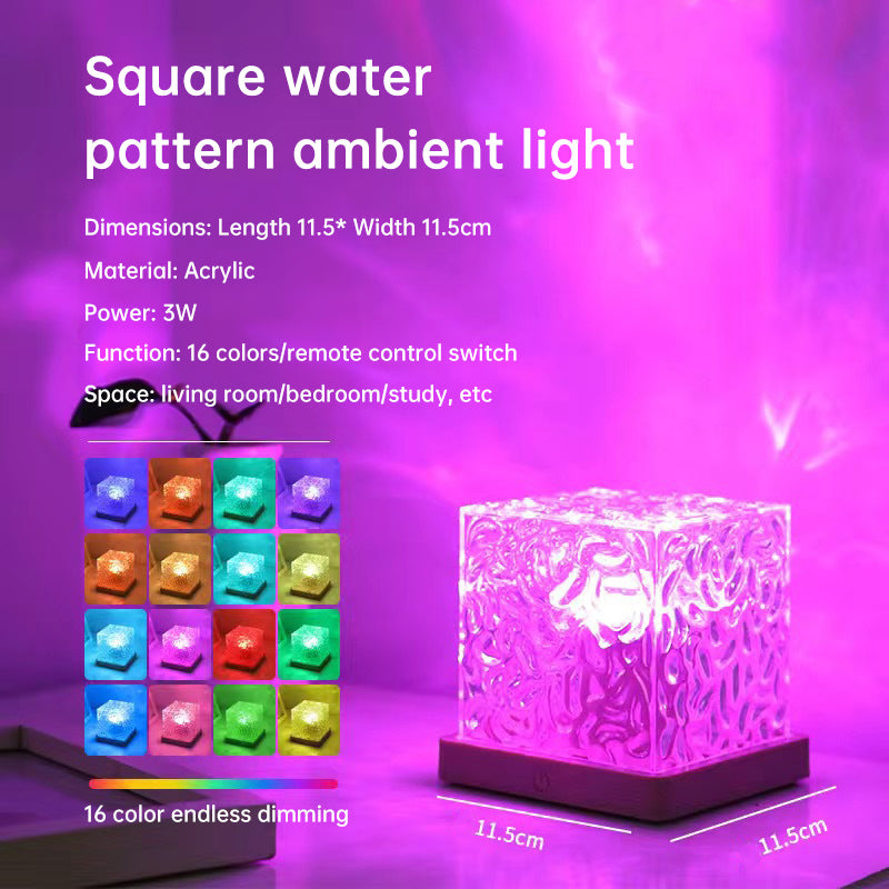 3/16 Colors Dynamic Rotating Water Ripple Projector Night Light Flame Crystal Lamp for Living Room Study Bedroom Bedside Decor 🇨🇳
