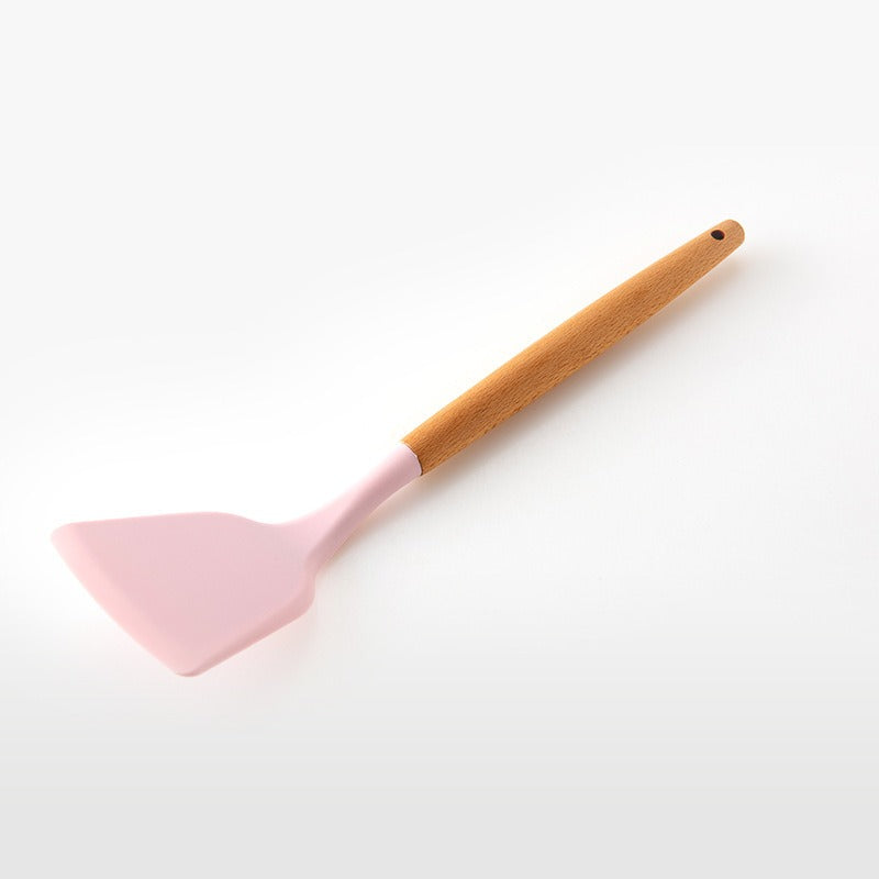 11-Piece Barreled Cooking Utensils Set With Wooden Handle Pink 🇨🇳