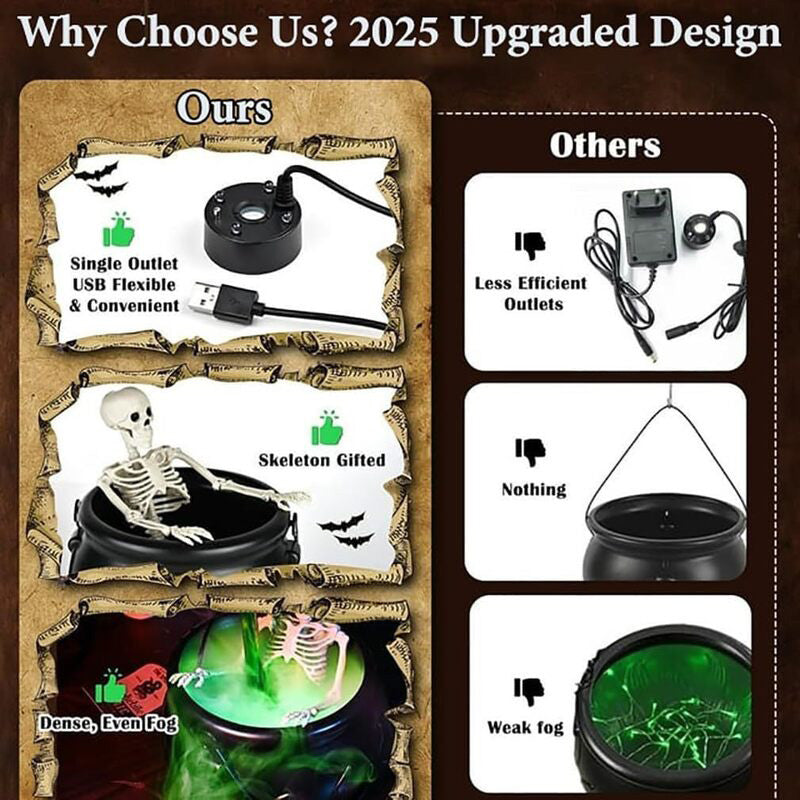 Halloween Spooky Witch Decor: Witch Cauldron, Floating Bottle Fog Machine & Skull LED Light 🇨🇳