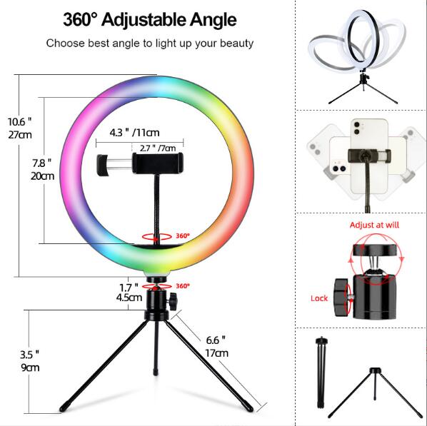 10-Inch Fill Light RGB Live Light Desktop Stand Selfie Ring Light Led Seven-Color Beauty Fill Light 🇨🇳