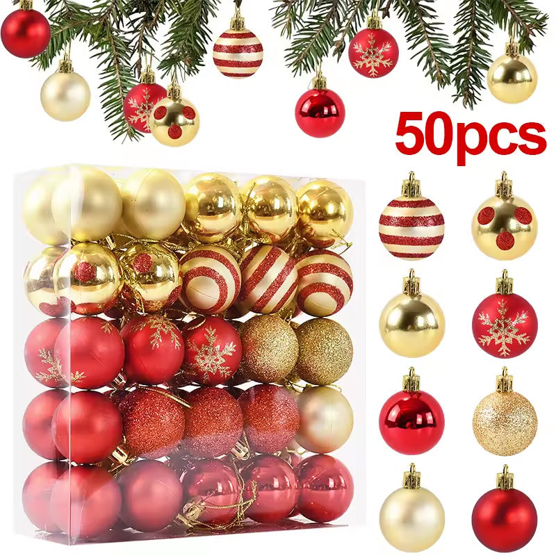 50 pcs/box: 2025 Gold Red Hanging Christmas Tree Ball Ornaments 🇨🇳