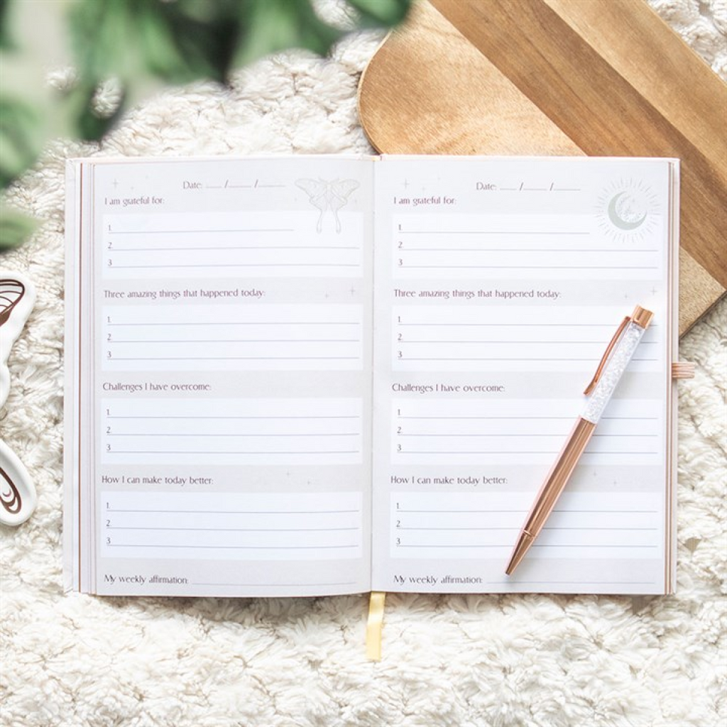 Luna Moth Daily Reflection Journal and Clear Quartz Crystal Pen 🇬🇧