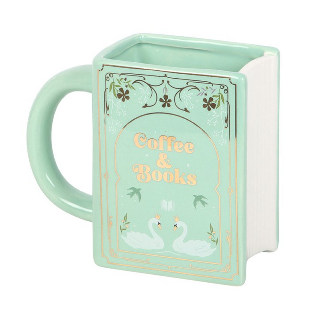 Coffee and Books Green Book Shaped Mug 🇬🇧