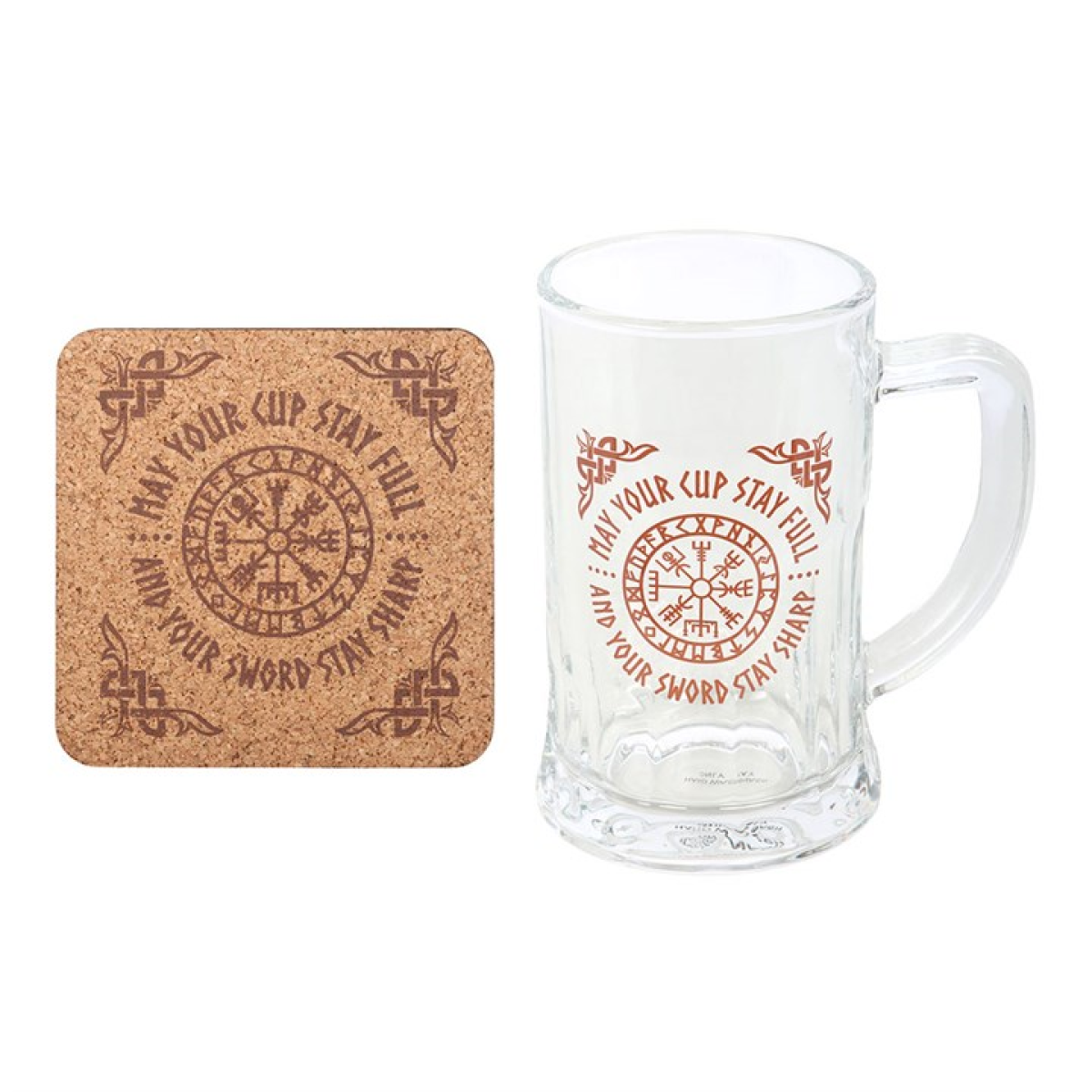 Viking Compass Glass Beer Tankard with Coaster 🇬🇧