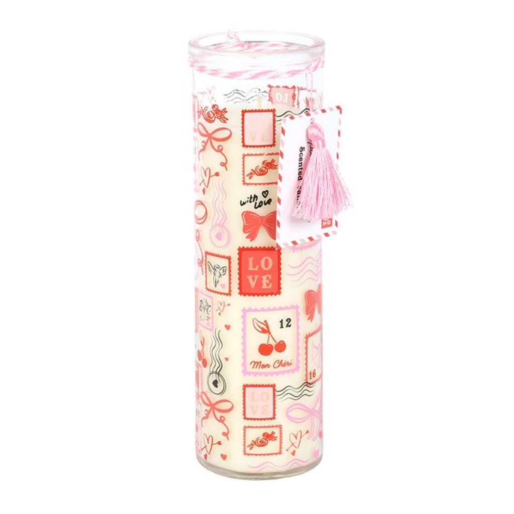 Postage Stamp Print Sparkling Rose Tube Candle 🇬🇧