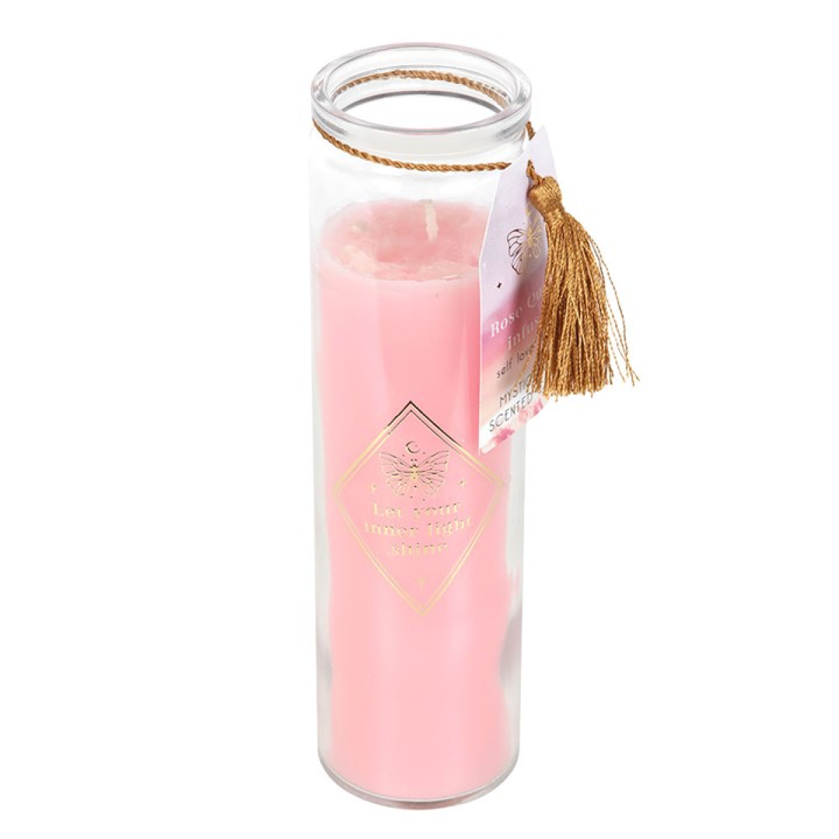 Mystic Rose Tube Candle with Rose Quartz Crystals 🇬🇧