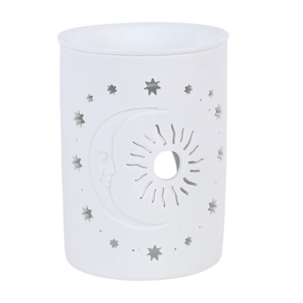 White Sun and Moon Cut Out Oil Burner and Wax Warmer 🇬🇧