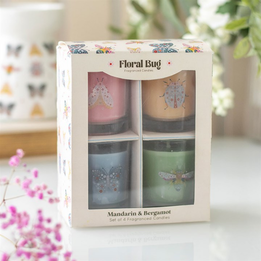 Set of 4 Floral Bug Mandarin & Bergamot Candles 🇬🇧