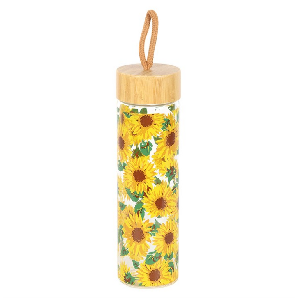 Sunflower Print Glass Water Bottle 🇬🇧