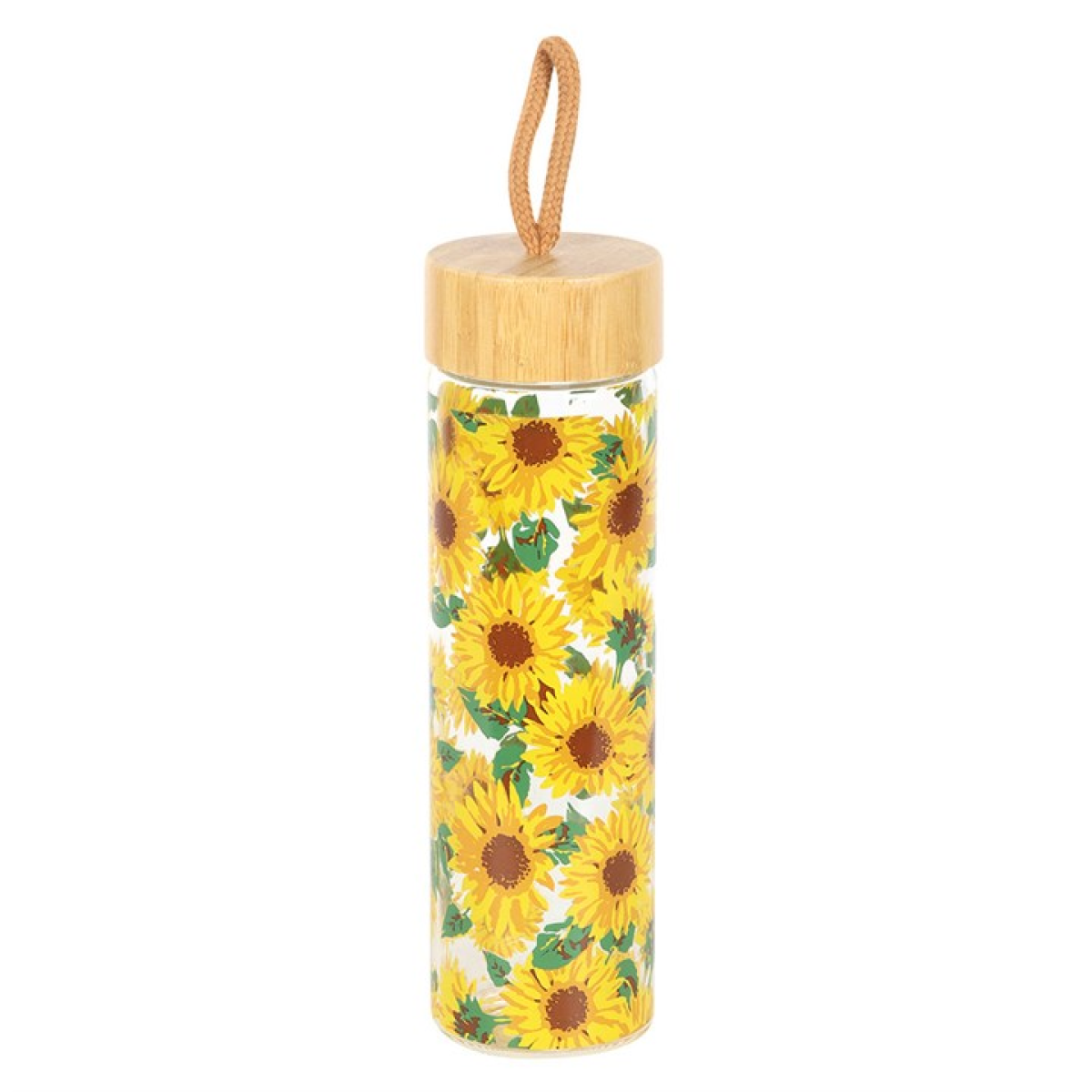 Sunflower Print Glass Water Bottle 🇬🇧