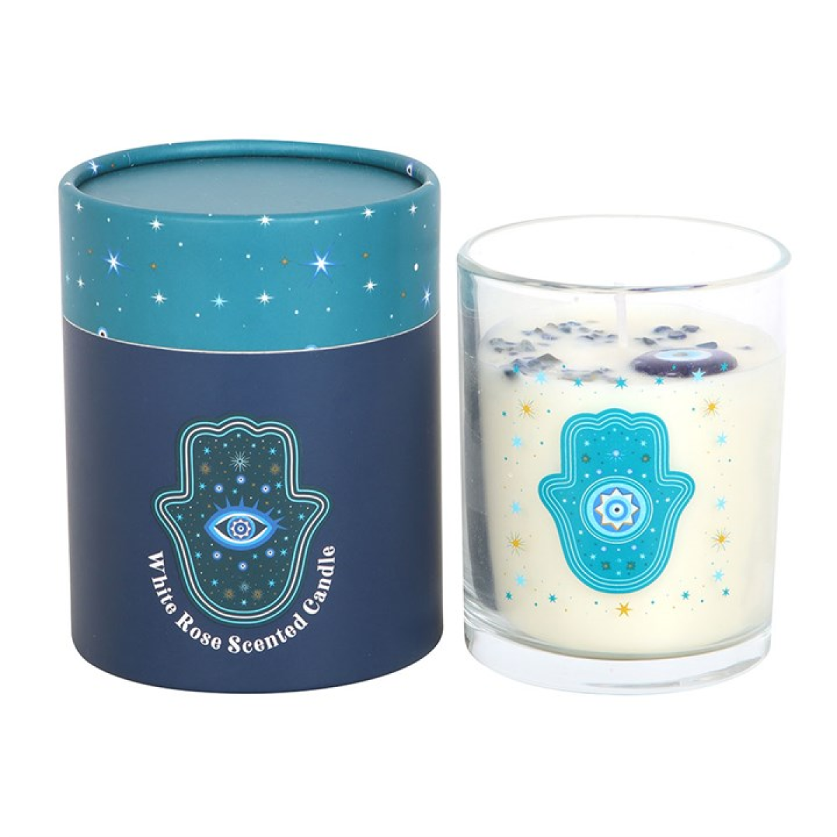 Hand of Hamsa White Rose Candle with Crystals 🇬🇧