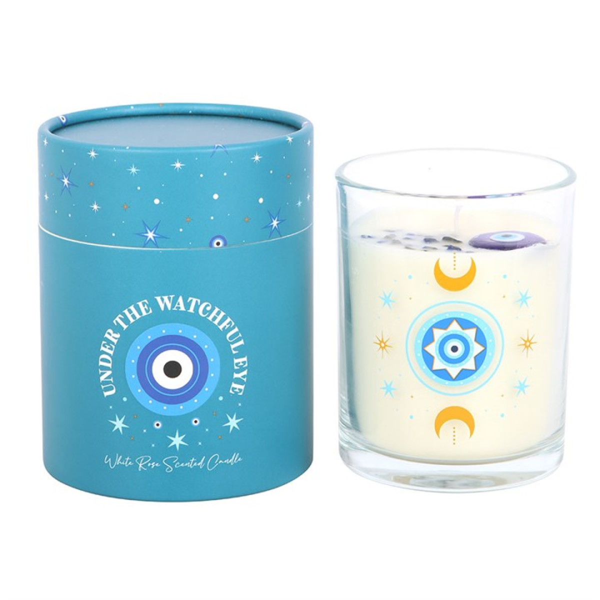 Under Watchful Eyes White Rose Candle with Crystals 🇬🇧