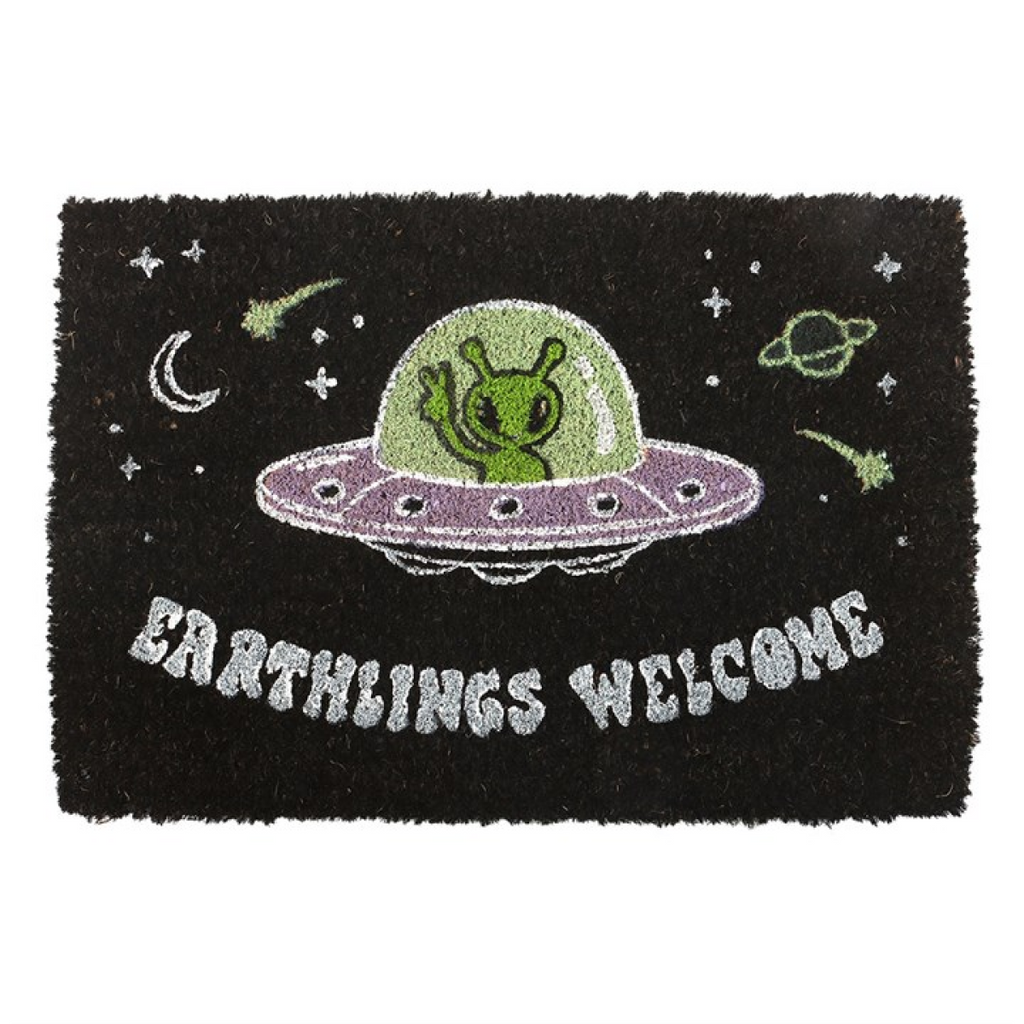 Black Earthlings Welcome Alien UFO Doormat 🇬🇧