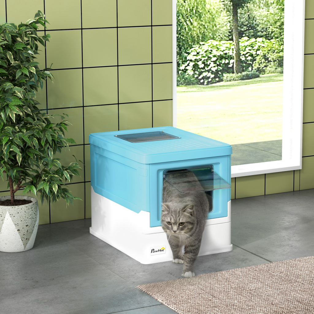 PawHut Hooded Cat Litter Box, Pet Toilet w/ Scoop, Tray - Light Blue 🇬🇧