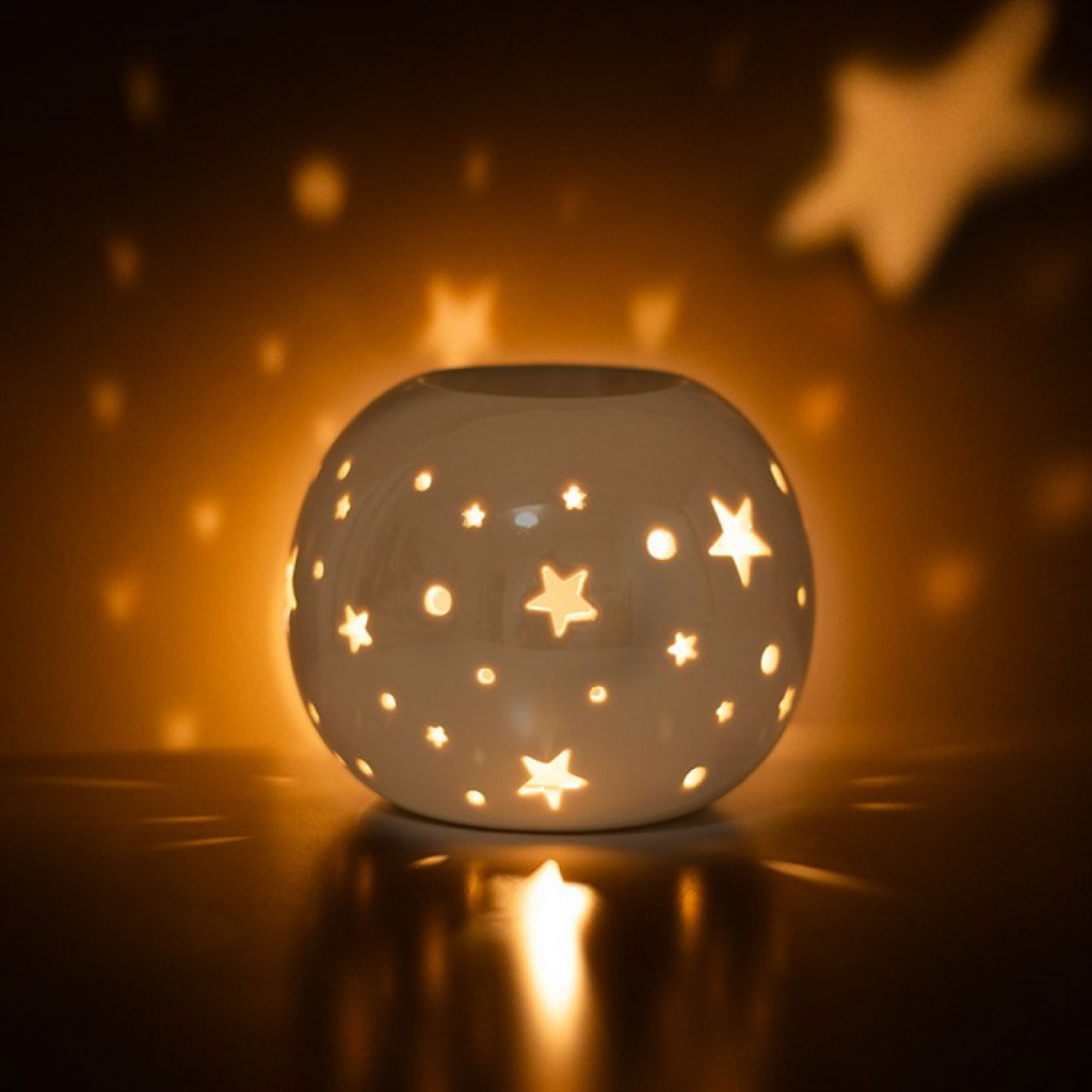 *White Iridescent Star Ceramic Oil Burner and Wax Warmer 🇬🇧