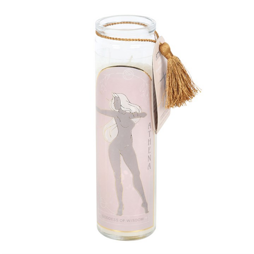Athena Goddess Tube Candle with Clear Quartz Crystals 🇬🇧