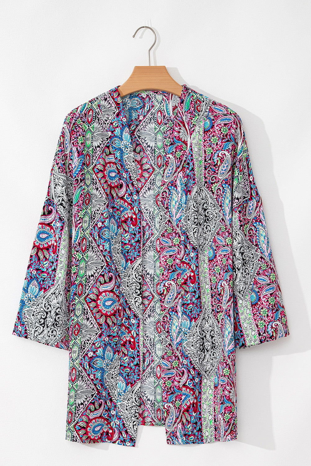 Red Paisley Print Open Front Kimono 🇨🇳