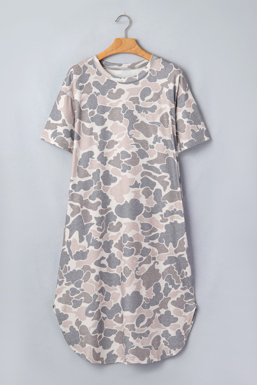 Multicolour Camouflage Print Short Sleeve Drop Shoulder Side Slit Casual Dress 🇺🇸