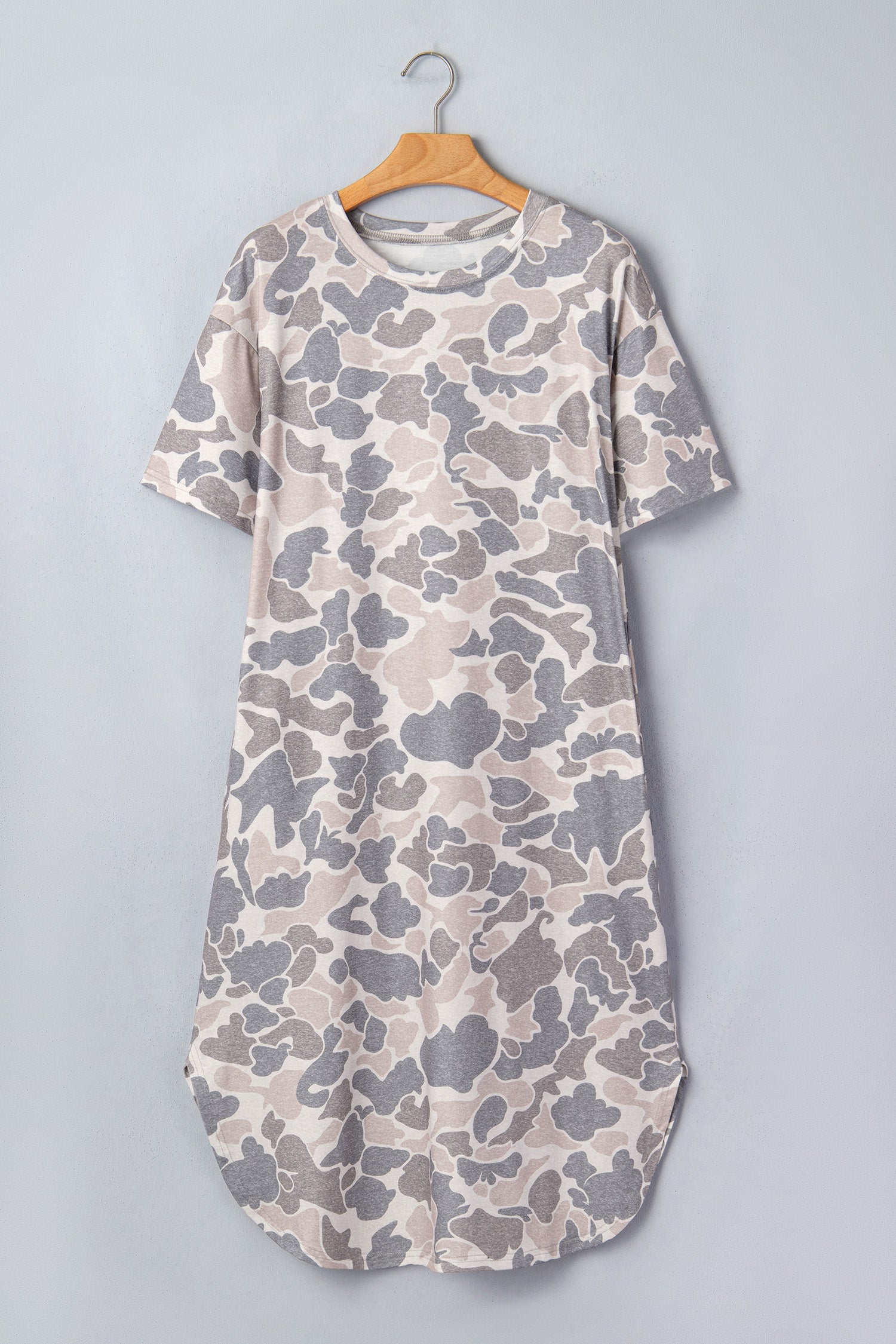 Multicolour Camouflage Print Short Sleeve Drop Shoulder Side Slit Casual Dress 🇺🇸