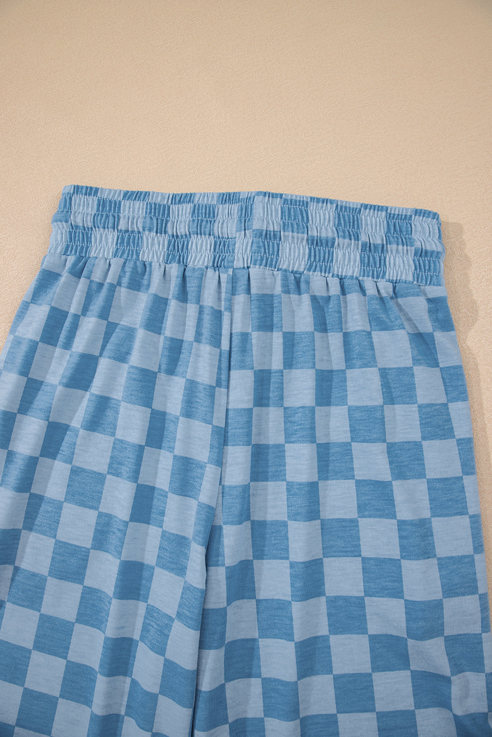 Sky Blue Checkered Elastic High Waist Loose Casual Pants 🇨🇳
