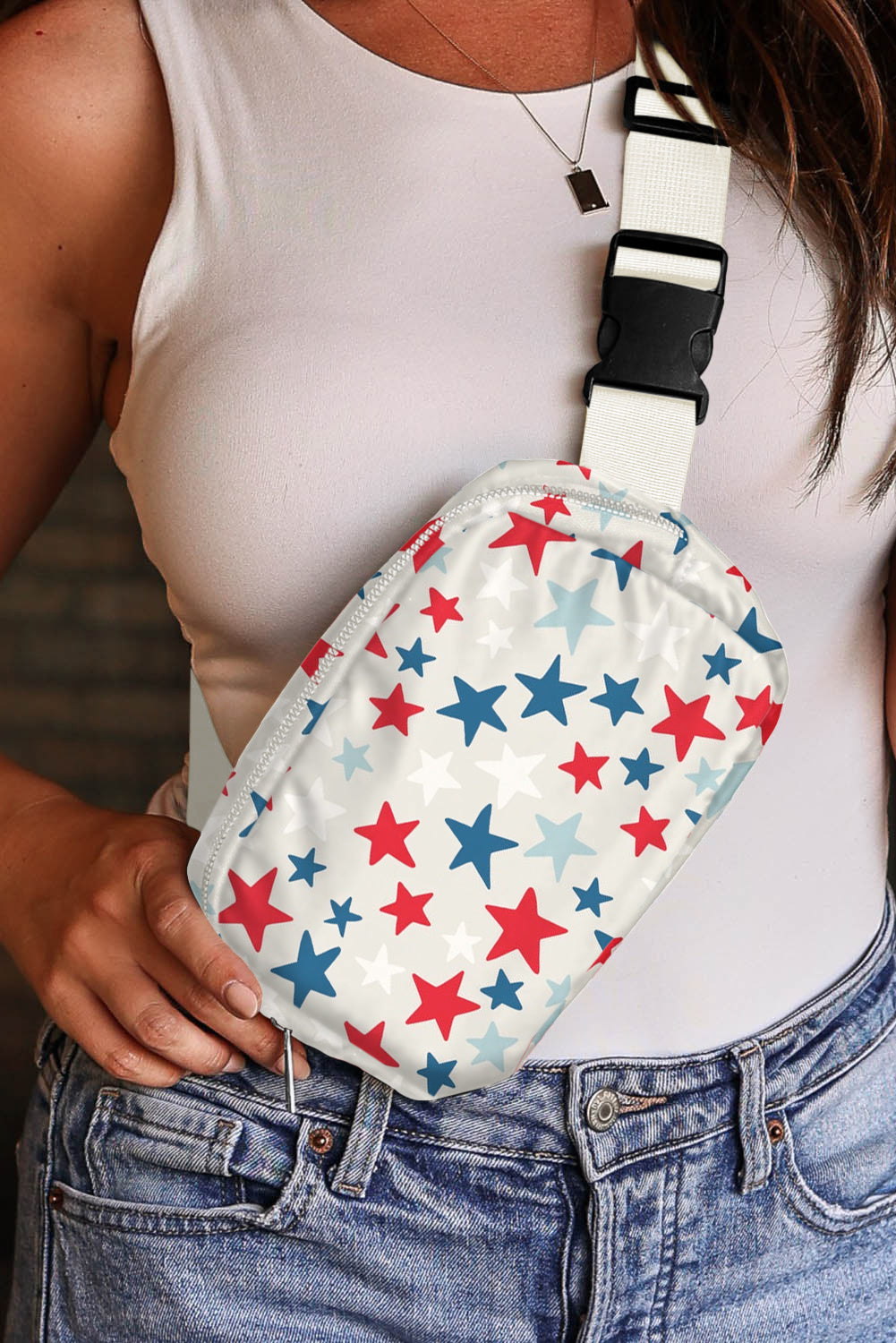 White Star Printed Buckle Strap Flag Day Crossbody Bag 🇨🇳