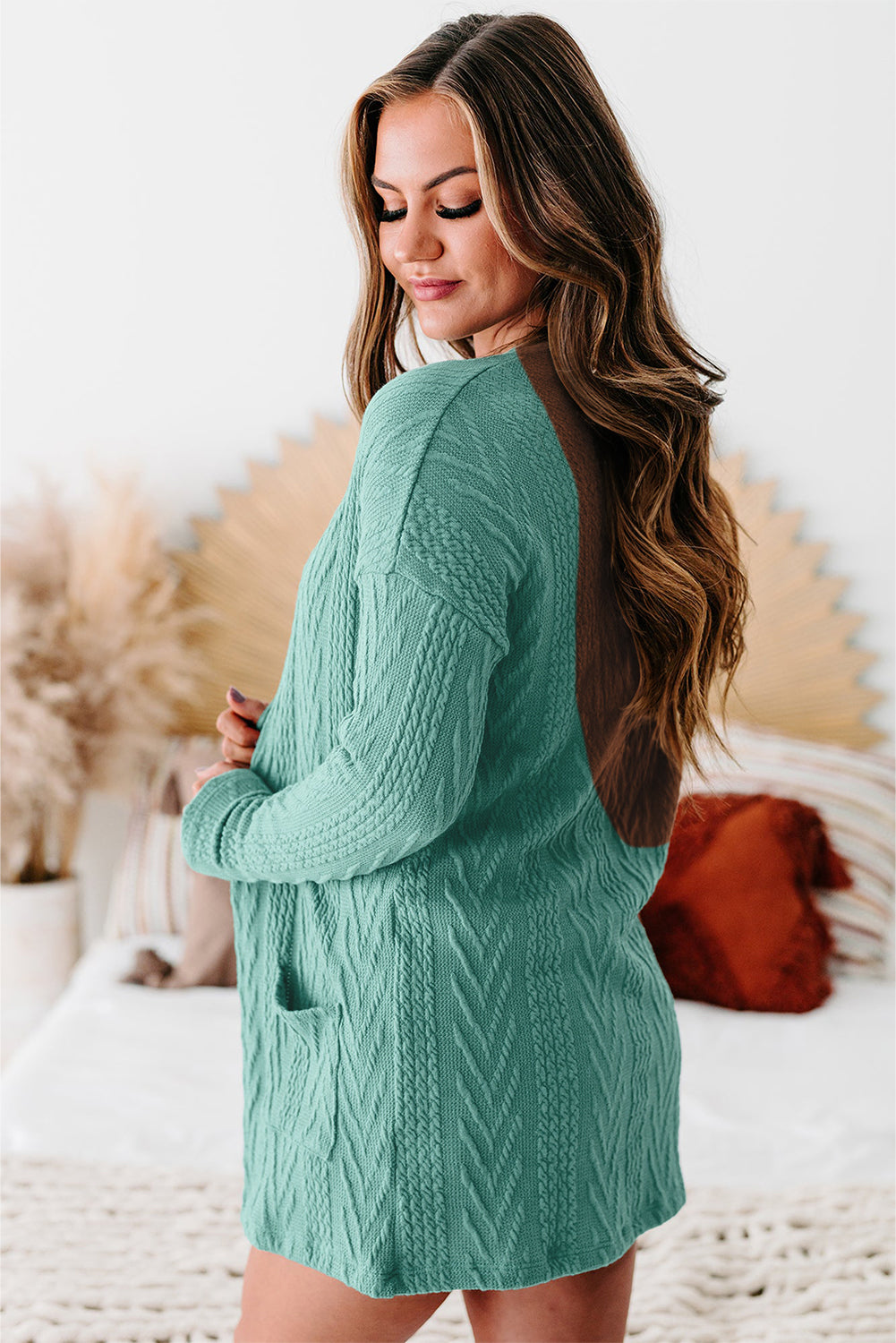 Canton Solid Textured Open Front Cardigan with Pocket 🇨🇳