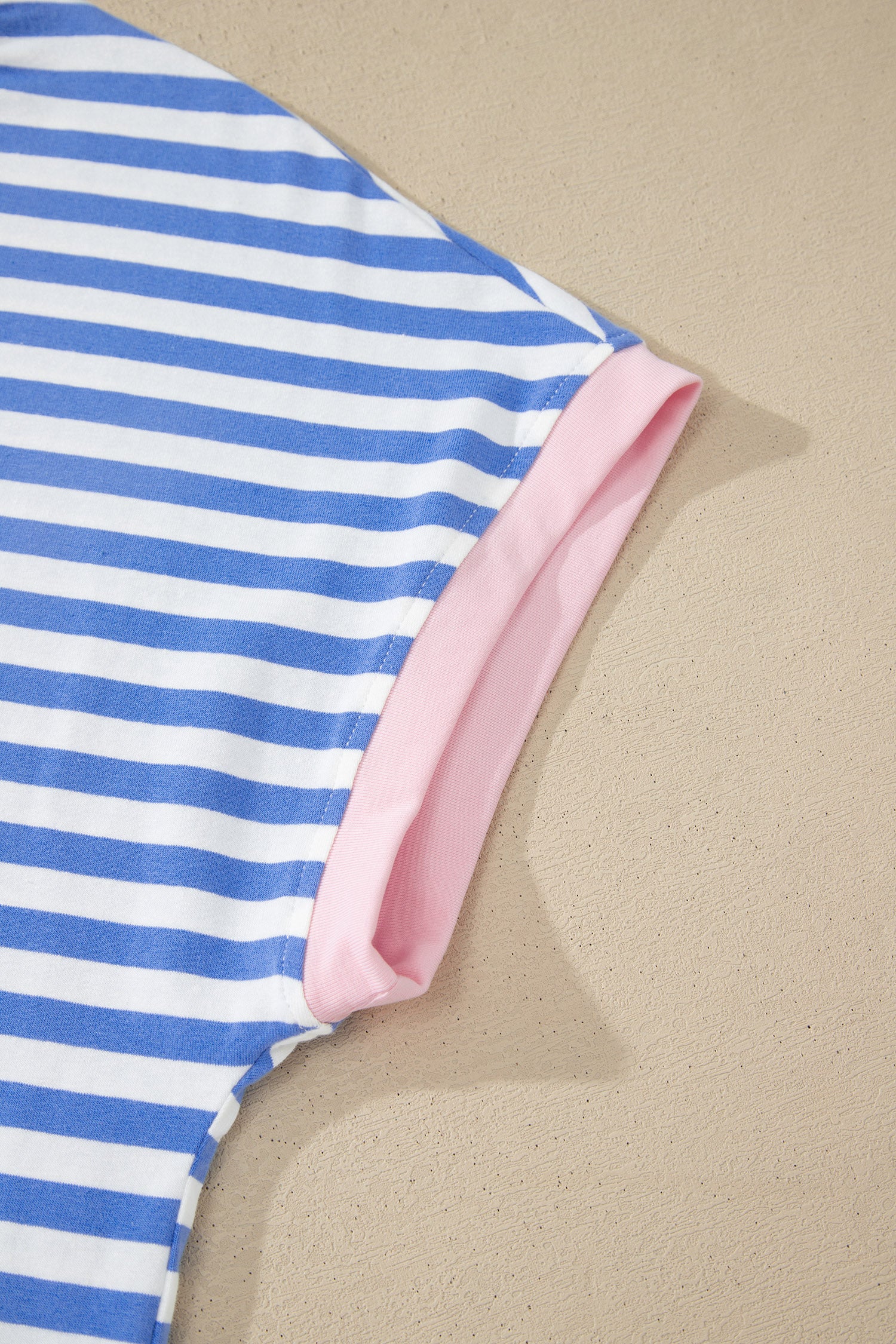 Sky Blue Stripe Contrast Trim Crew Neck Tee Knot Shorts 2pcs Set 🇺🇸