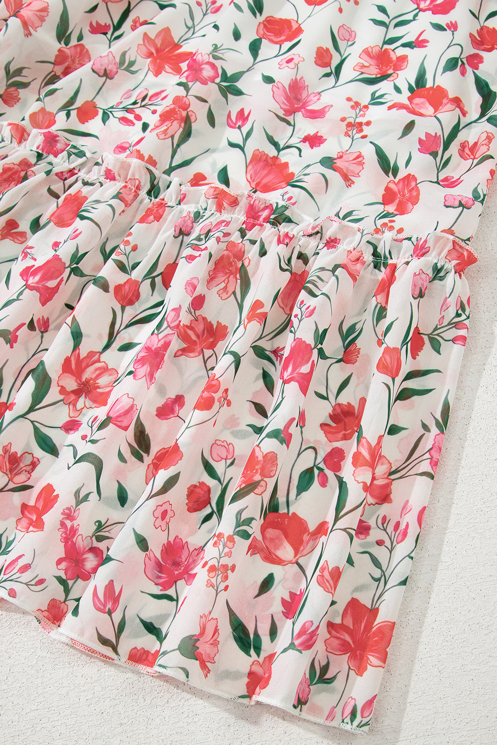 Pink Floral Puff Sleeve Square Neck Empire Waist Tiered Maxi Dress 🇨🇳