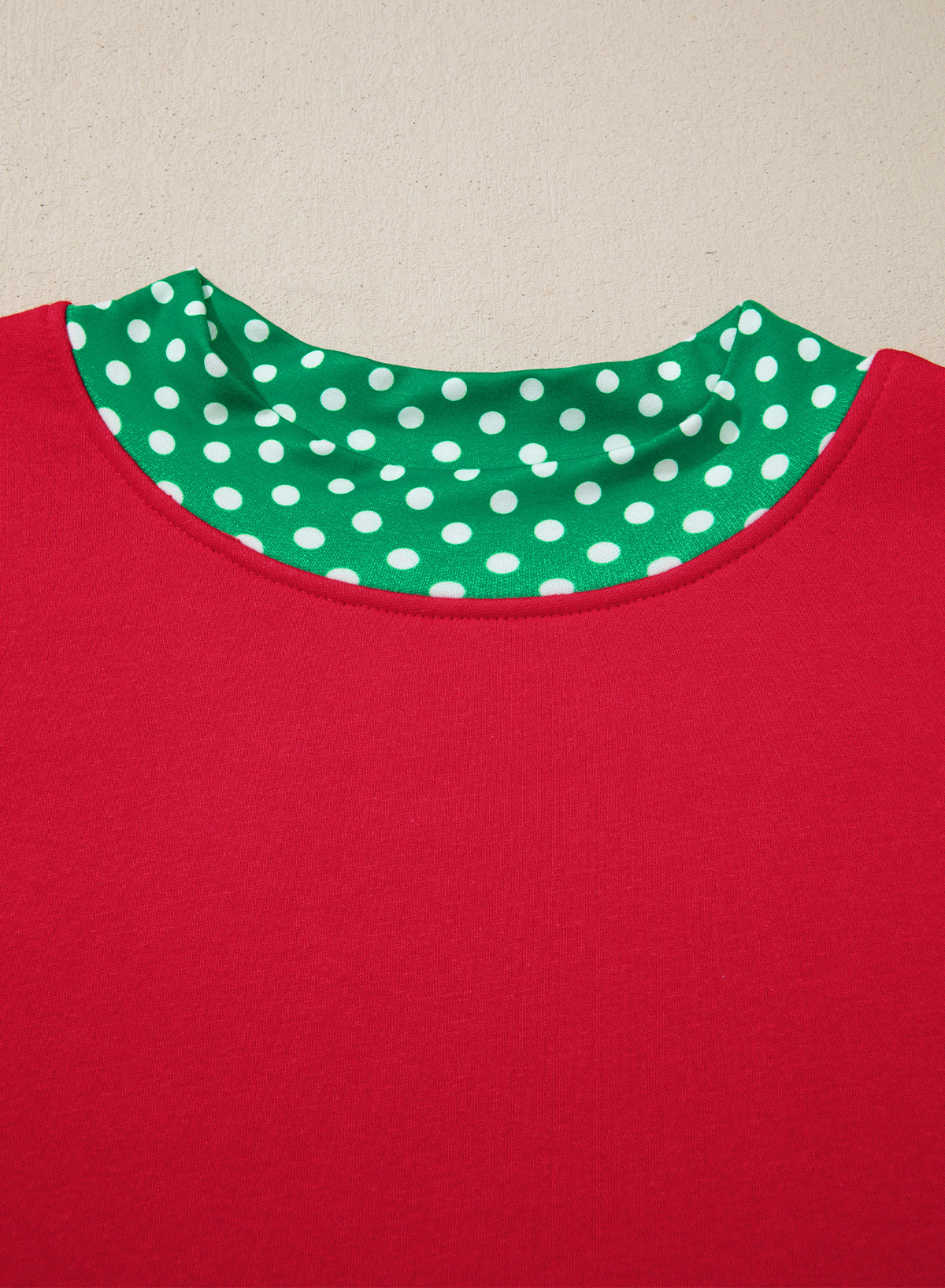 Red Polka Dot Patchwork Round Neck Plus Size Sweatshirt 🇺🇸