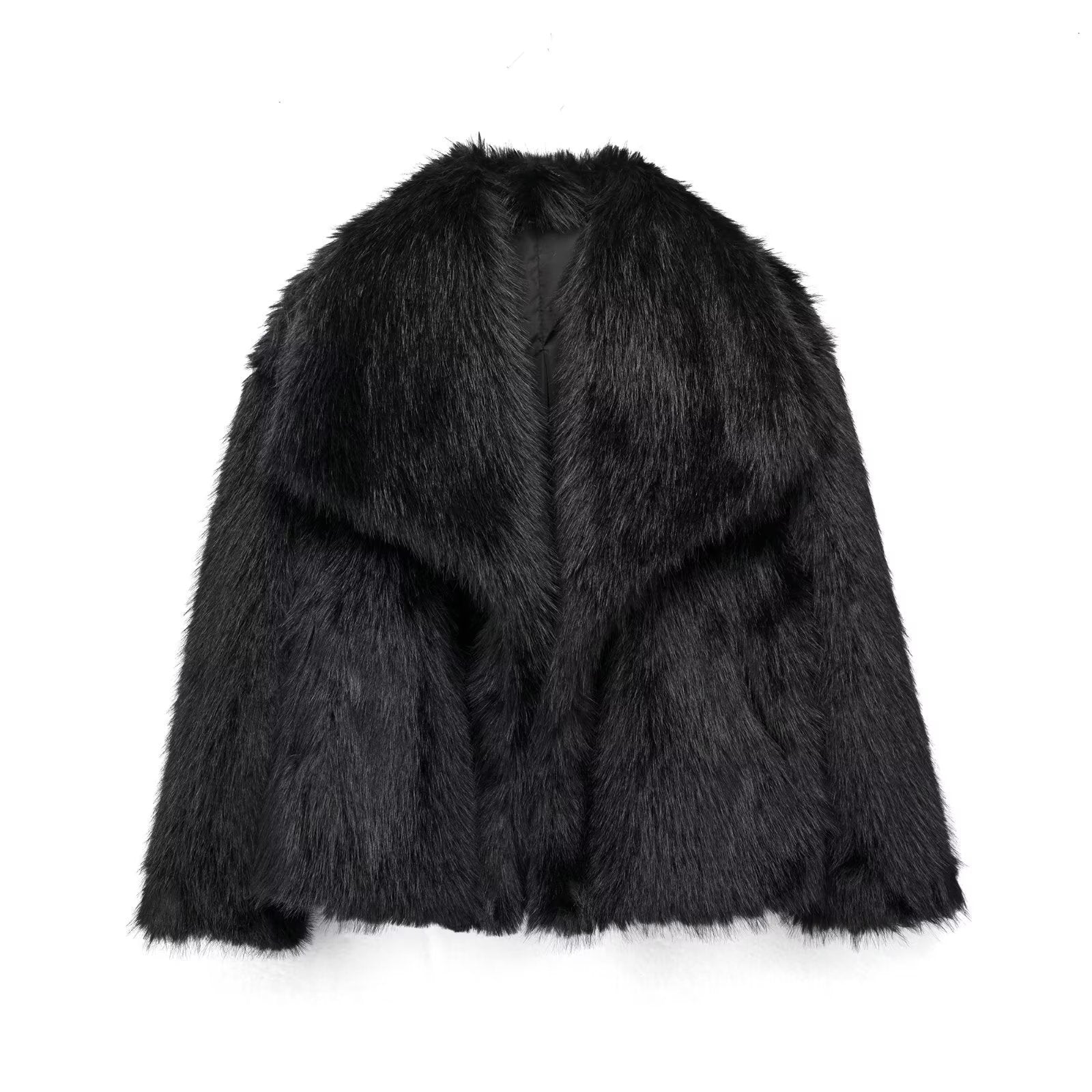 Winter Plush Coat Fashion Warm Thicken Fluffy Lapel Jacket Outwear with Casual Long Sleeve 🇨🇳