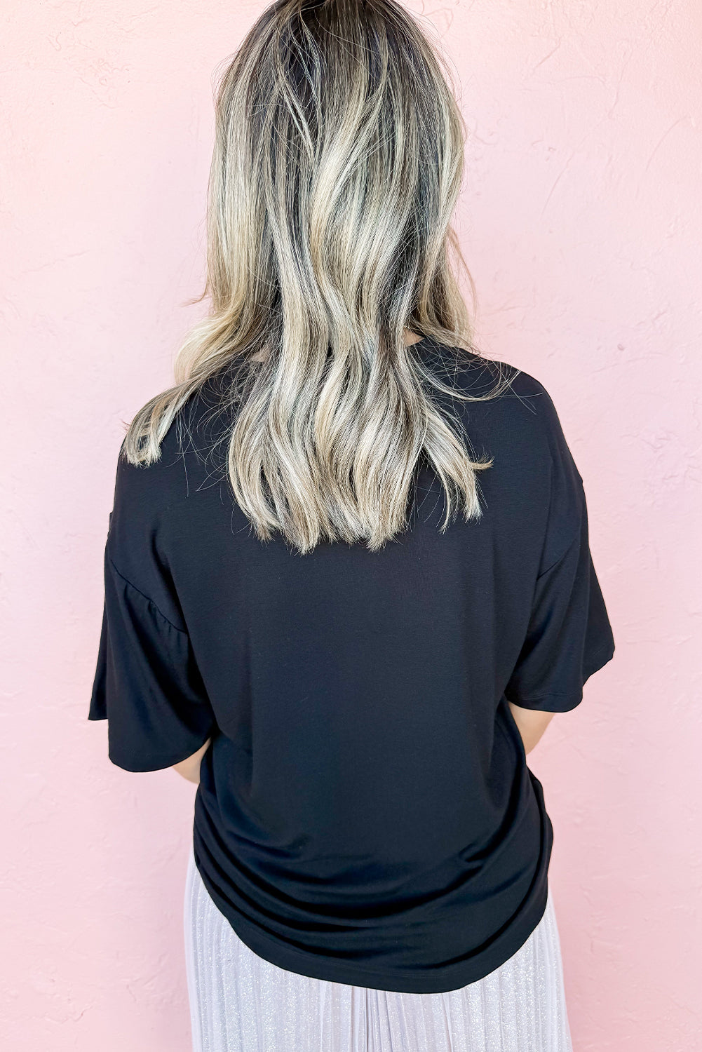 Black Cheerful Sequin Bow Patched Game Day T Shirt 🇺🇸