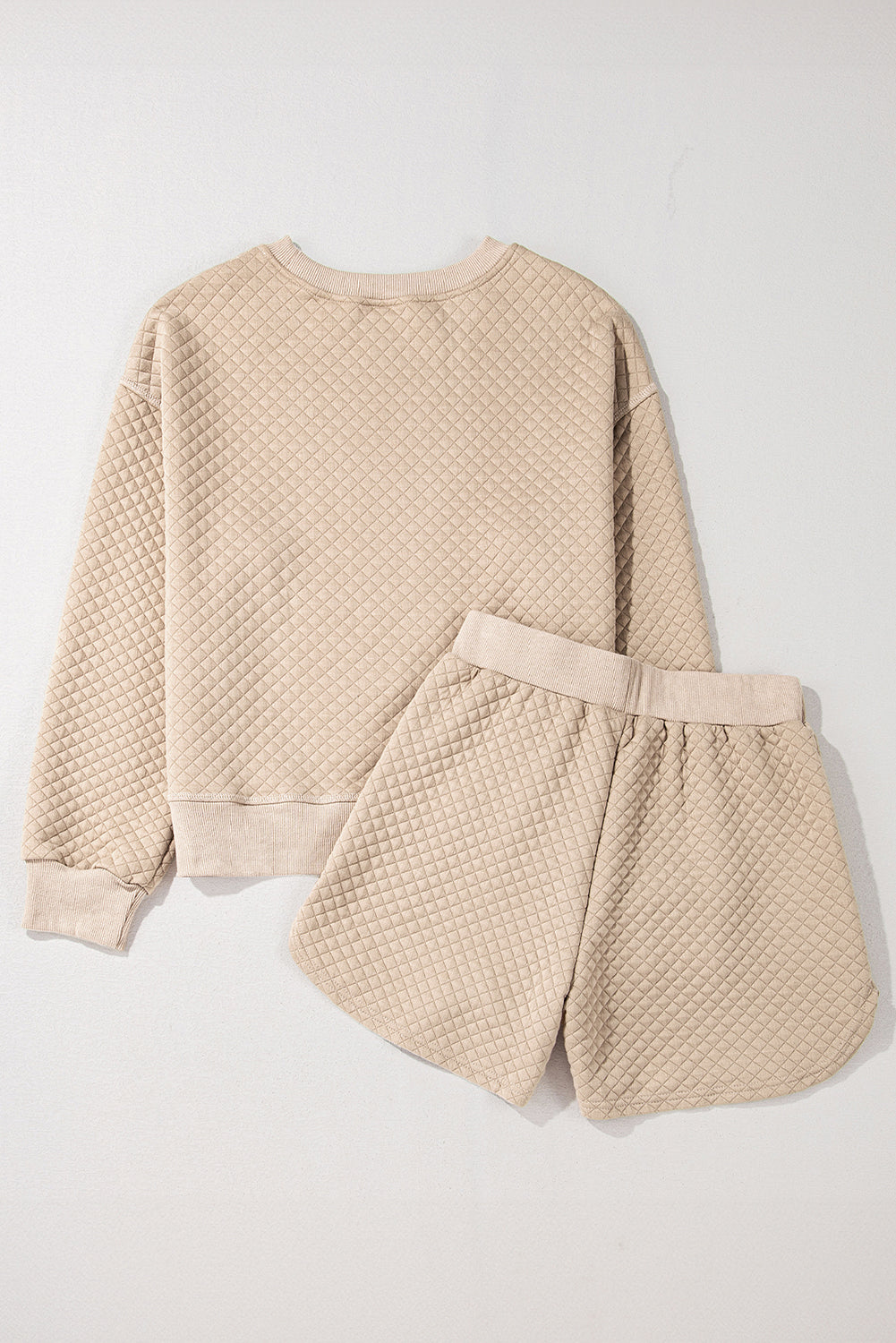 Parchment Solid Color Quilted Long Sleeve Top and Shorts Set 🇺🇸