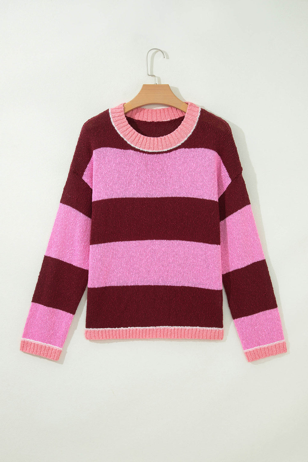Pink Stripe Striped Drop Shoulder Long Sleeve Pullover Regular Fit Knit Sweater 🇺🇸