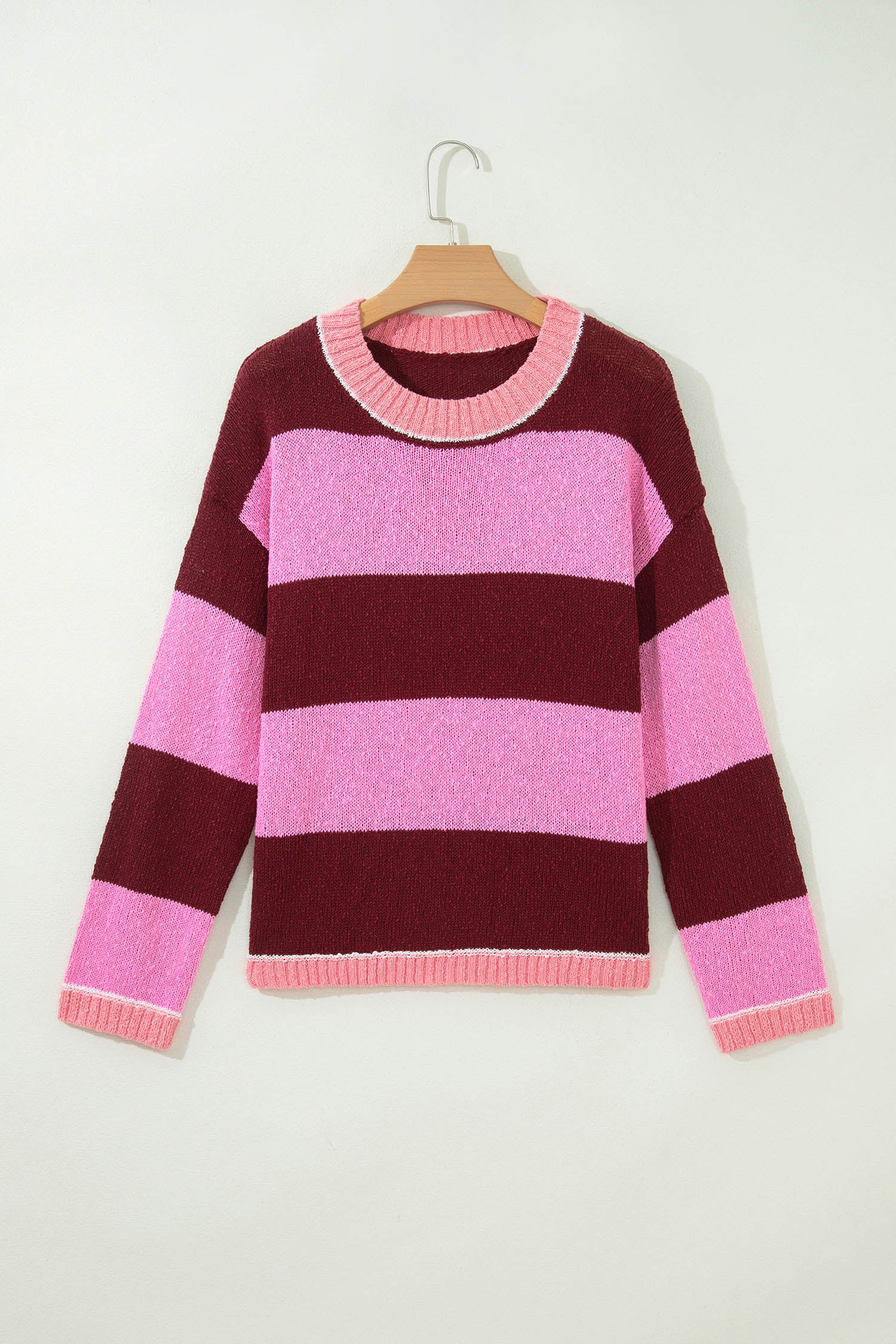 Pink Stripe Striped Drop Shoulder Long Sleeve Pullover Regular Fit Knit Sweater 🇺🇸