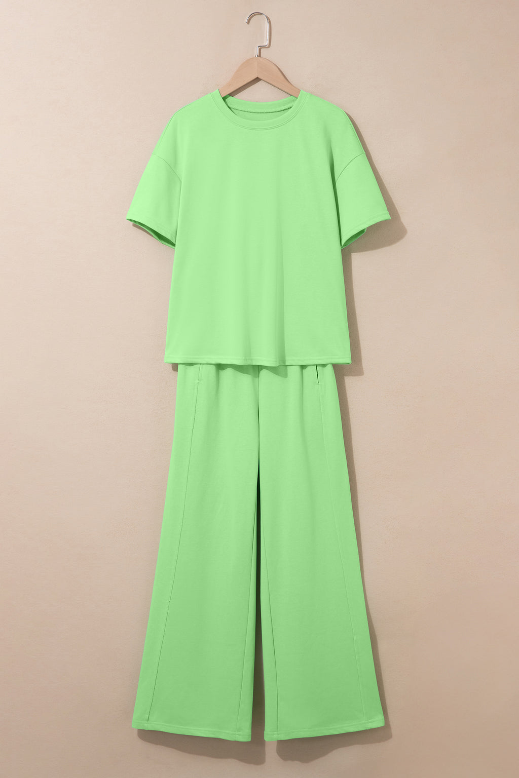 Green Solid Cover Oversize Tee Pocketed Casual Pants 2pcs Outfit 🇺🇸
